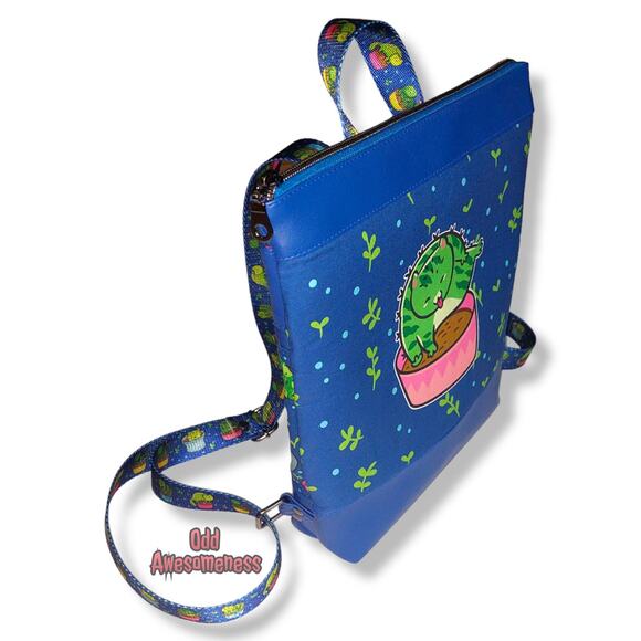 Cat Succulent Plant Cactus Small Yasmina Backpack Handmade Vinyl Faux Leather - Picture 2 of 9